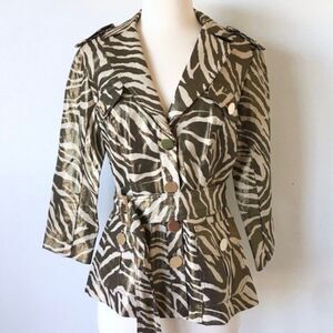 Caché Linen Gold Metallic Zebra Print Belted Blazer